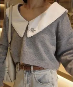 JUMELLE 襟付きクロップドニット　グレーのサムネイル
