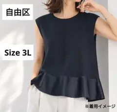 未使用級【自由区】シルク混 異素材切り替え バックレースアップ フレンチスリーブのサムネイル