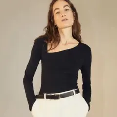 H&M アシンメトリーネック マイクロファイバートップス 長袖カットソー 黒のサムネイル