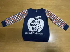 ネイビーリンゴデザイン長袖カットソー 100