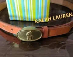 RALPH LAUREN ロゴ バックル レザー ベルト 茶ポニーヴィンテージ