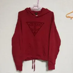 美品 GUESS 赤 フード付きパーカー M ウエスト調節可