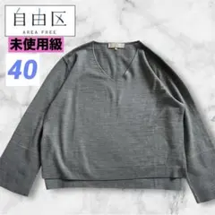 未使用級　自由区　オンワード樫山　40 L ニット　Vネック　プルオーバー　灰