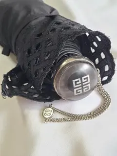GIVENCHY ジバンシー　晴雨兼用 折りたたみ傘 ロゴ 刺繍レース 黒のサムネイル