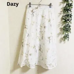 デイジー フレアスカート S 白　ひざ丈　花柄　シフォン素材　上品 大人可愛い
