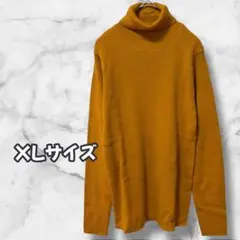 N0541　リブタートルネックニット　長袖　伸縮性　あったか素材　からし色　LL