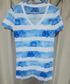 GAP ギャップ Vネック ボーダー Tシャツ XS ブルー 胸ポケット付のサムネイル