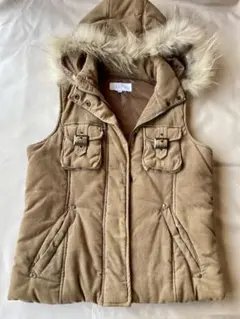 コージュロイ　ベスト フード付き　ベージュ Mサイズ