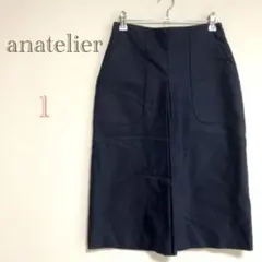anatelier タイトスカート スカート 膝丈 ネイビー ス 無地 仕事