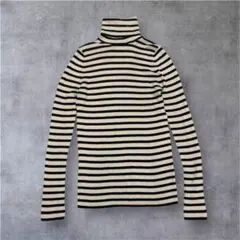 ユニクロ エクストラファインメリノリブタートルネックセーター ボーダー L