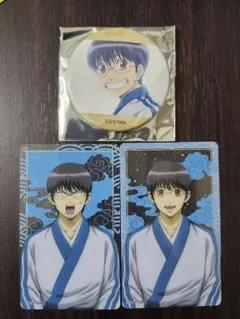 銀魂わーるど ミニゲーム クリアシート 2種 ＋ 缶バッジ 志村 新八