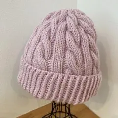 ハンドメイド　ニット帽　ピンク　ニットキャップ　ウール100%