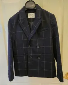 ZARA ネイビー チェック柄 ブレザー　【134センチ】