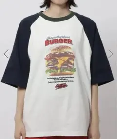 ニコアンド ハンバーガー プリント ラグランTシャツ