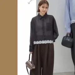 しまむらmysacloset 田中里奈　裾レースシアーシャツ sizeМ⭐️中黒のサムネイル