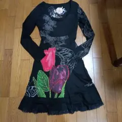 デシグアル　花柄ビーズ付き長袖ワンピース　美品 165/84A