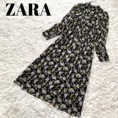 ZARA ザラ　花柄　ジャガードドット　ロングワンピース　マキシ丈　M 花柄