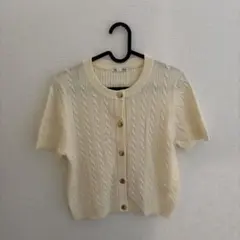 GU アイボリー ケーブルニット 半袖カーディガン