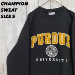 チャンピオン　カレッジフェルト刺繍ロゴスウェットトレーナー S 黒　アメリカ古着