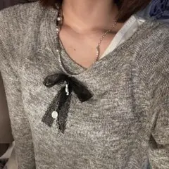 ハンドメイドネックレス ボタン 森ガール y2k フェアリーグランジ リボン