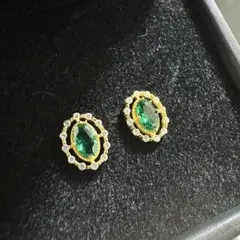 【1点在庫ご縁結び】エメラルドカラー ジルコニア S925銀 18KGP ピアス