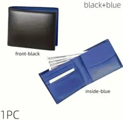 【新品】メンズ本革二つ折り財布　ブラック×ブルー