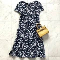 美品 Tory Burch シルク ワンピース ドット ロゴ 総柄 S ベルト付