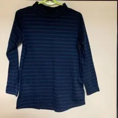 ネイビー ストライプ タートルネック 長袖