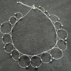 華奢リング×パール調 チョーカーネックレス シルバー モード 大人可愛い