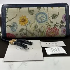 新品同様‼️ グッチ　財布　長財布　フローラ　タッセル　花柄　ラウンドファスナー