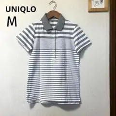 ユニクロ　ボーダー　レディース　ポロシャツ　半袖　ホワイト/グレー　M
