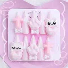 No.52 ハンドメイドネイルチップ ピンク 萌え 地雷 量産型 猫