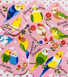 121 インコ　ハンドメイド　セキセイインコ　オカメインコ他　布シールセット