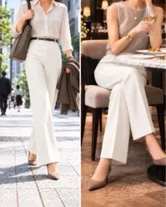 【美品】UNIQLO ユニクロ オフ白センタープレス ストレッチパンツ 美脚