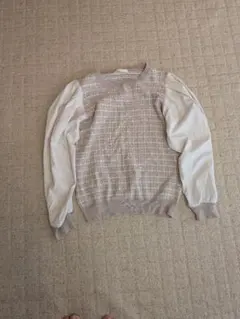 【毎週水曜日100円値下げ!!】チェック柄ニットセーター 長袖 ベージュ系