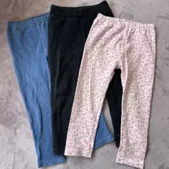 レギンス3点セット デニムブルー・ブラック・花柄