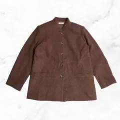 ツイードジャケット長袖 ヘリボーン カジュアル レトロ 古着 防寒 秋冬 茶色のサムネイル