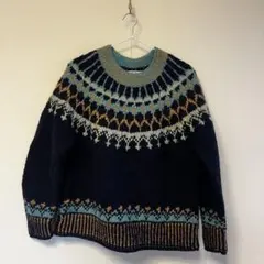 【最終値下げ】ハンドメイド　ウール100 % ノルディックセーター　ネイビー