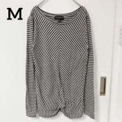美品✨フロントツイスト ボーダー　カットソー グレー×ブラック【M】春服　長袖