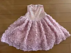 ピンク バラ装飾 ノースリーブドレス