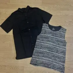 コットンリネンシャツ（GAP）＋プリントタンクトップ（H&M）