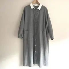 可愛い！グレーチェック シャツワンピース 長袖 ポケット付き