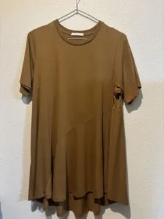 ブラウン アシンメトリック 半袖Tシャツ