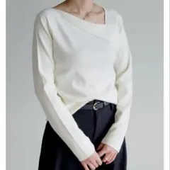 Re:EDIT リエディ アシンメトリーネックニットトップス アイボリー M