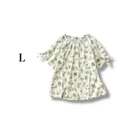 総柄プルオーバーブラウス 【L】 花柄 薄手 綿100% 透け感あり