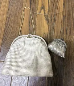 昭和レトロ　メタルビーズ　メタルメッシュ　バッグ　アンティーク　ミニ財布付き