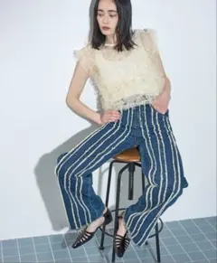 THE YOn フリンジデザインデニムパンツ ストレートデニムのサムネイル