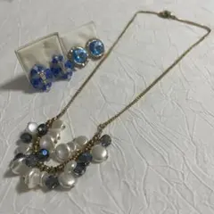 ブルービーズアクセサリー　ネックレス　ビーズイヤリングのサムネイル