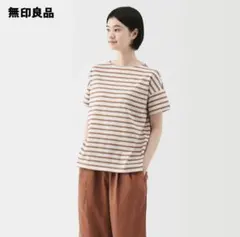 無印良品 ボートネック半袖Tシャツ XL スモーキーオレンジ