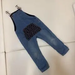 デニムブルー 花柄ポケット オーバーオール 104cm zara